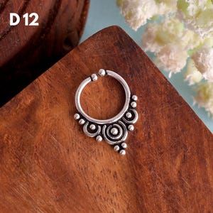 Sterling Silver Clip On Septum Ring: Ethnic Indian Style, Non Pierced