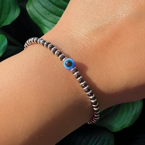 Sterling Silver Nazariya Evil Eye Black Crystal 925 Pure Silver Bracelet for Women (Adjustable)