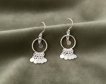 Handmade Sterling Silver Circle Drop Earrings | Mini Disc Charms