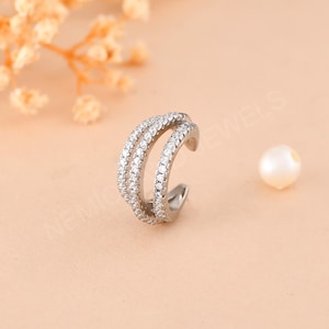 Nemichand Jewels 925 Sterling Silver Clip-On Ear Cuffs - Trendy Pave Heart Earrings for Non-Pierced Ears and Cartilage 1pc