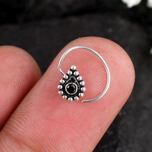 2 Designs - Sterling Silver Nose Pins – Handmade Oxidised Tribal Teardrop Design – Boho Ethnic Indian Jewelry – Piercing Required