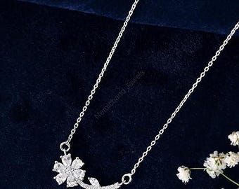 925 Sterling Silver Blooming Flower Pendant Chain Necklace for Women and Girls