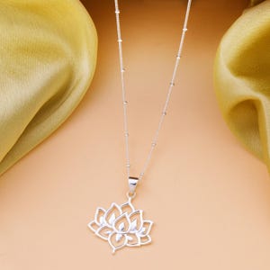 Sterling Silver Lotus Pendant Necklace Chain For Women & Girls