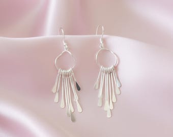 Handmade Sterling Silver Dangle Earrings | Boho Chic Fan Drop