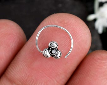 Oxidized Sterling Silver Nose Pin Set: Handmade Tribal Boho Jewelry