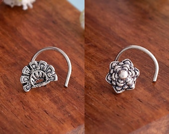 Sterling Silver Boho Nose Stud, Tribal Nose Jewelry