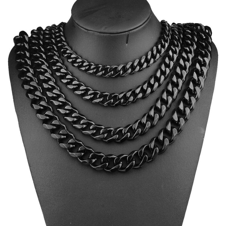 3/5/7/9/11mm Mens Cuban Curb Black Necklace Stainless Steel - Etsy