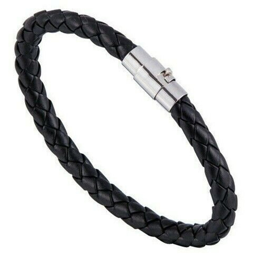 4/6/8MM Mens Black Braided Cord Rope Leather Necklace Choker w/ Magnetic  Clasp