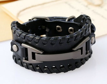 Heavstjer Punk Alloy Buckle Bracelet Wide Leather Wristband Cuff Bracelet Heavstjer Punk Alloy Buckle Bracelet Wide Leather Wristband Cuff Bracelet