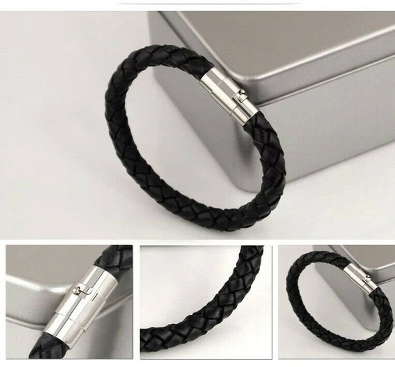 4/6/8MM Mens Black Braided Cord Rope Leather Necklace Choker w/ Magnetic  Clasp