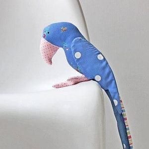 Stuffed parrot fabric toy plush bird toy big parrot doll boy parrot toy blue parrot toddler toy blue decorative kid parrot nursery decor