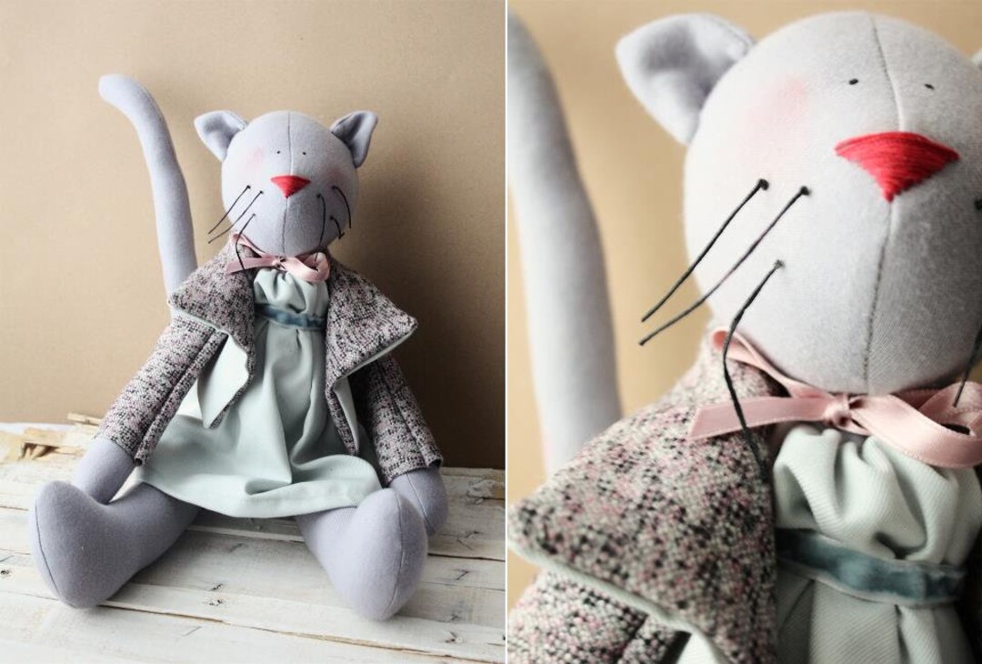 Big Grey Cat Toy Animal Tilda Doll Grey Cat Toy Tilda Cat Toy Grey Cat