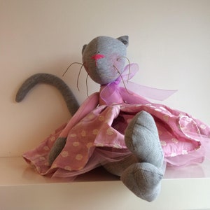 Big Fabric Cat Toy Grey Animal Tilda Doll grey cat toy Tilda cat toy grey cat toddler toy kid toy Tilda cat gray decorative cat nursery toy