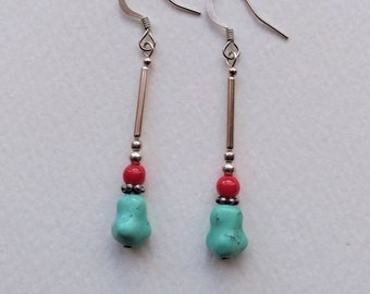 Turquoise Earrings, Sterling Silver, hand made