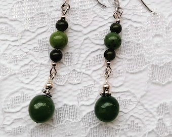 Jade Earrings, Nephrite Jade, Sterling Silver, handmade