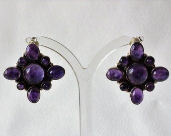 Amethyst Studs, Large, Sterling Silver