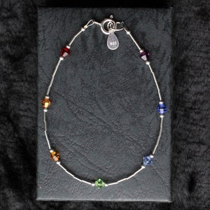 Chakra Bracelet Swarovski Rainbow Crystals, Sterling Silver, Liquid Silver, handmade image 3