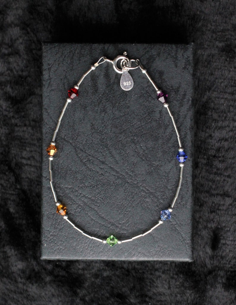 Chakra Bracelet Swarovski Rainbow Crystals, Sterling Silver, Liquid Silver, handmade image 3