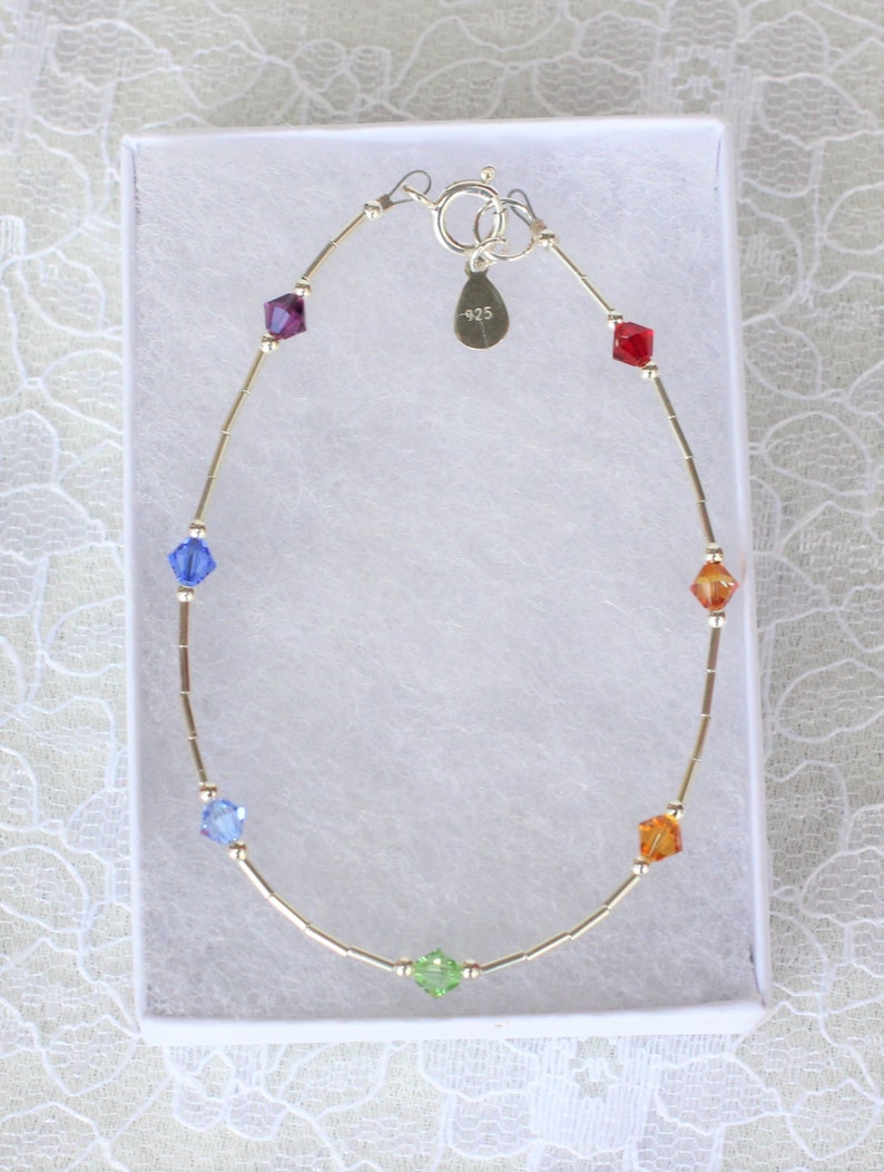 Chakra Bracelet Swarovski Rainbow Crystals, Sterling Silver, Liquid Silver, handmade image 2