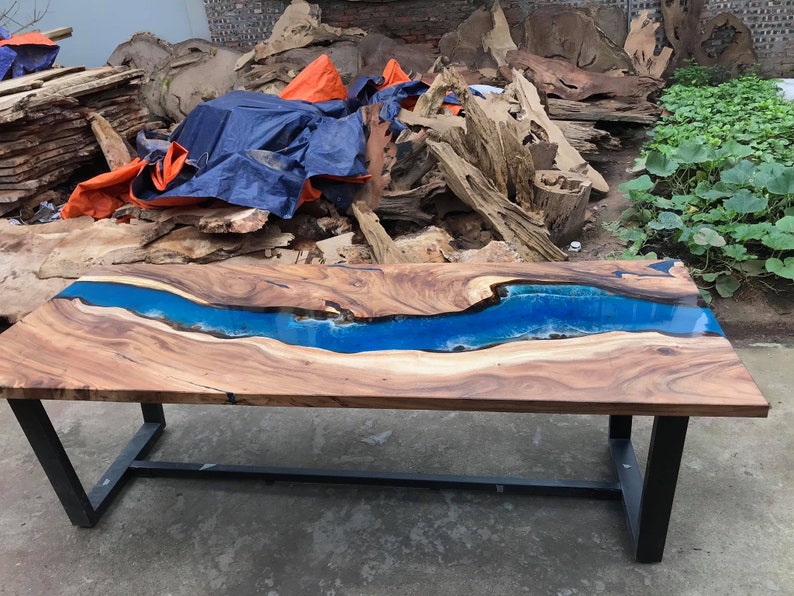 Blue river table top with epoxy inlay Senna siamea wood epoxy Etsy