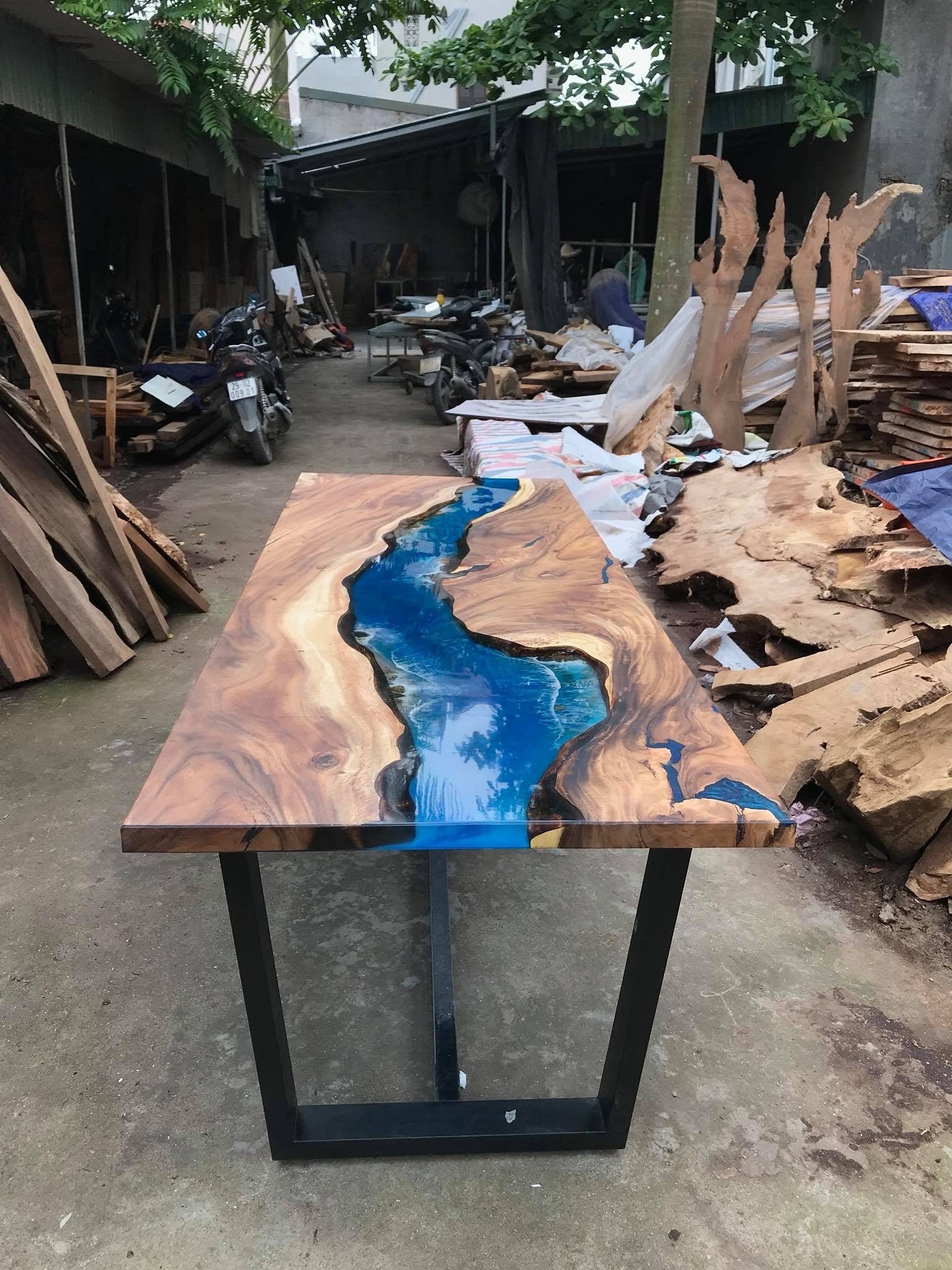 Blue river table top with epoxy inlay Senna siamea wood epoxy Etsy