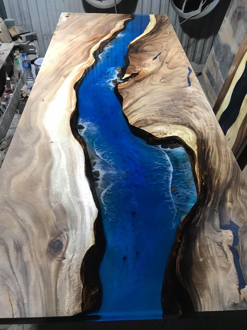 Blue river table top with epoxy inlay Senna siamea wood epoxy Etsy