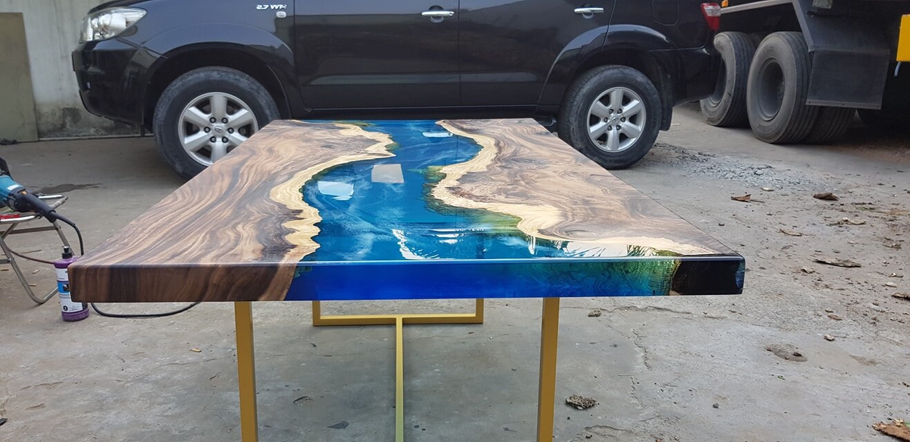 Blue river table top with epoxy inlay Senna siamea wood epoxy Etsy