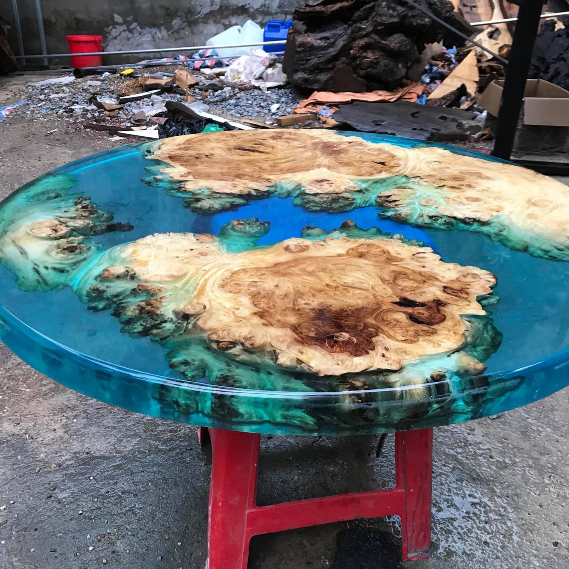 Blue river table top with epoxy inlay burl wood epoxy table Etsy