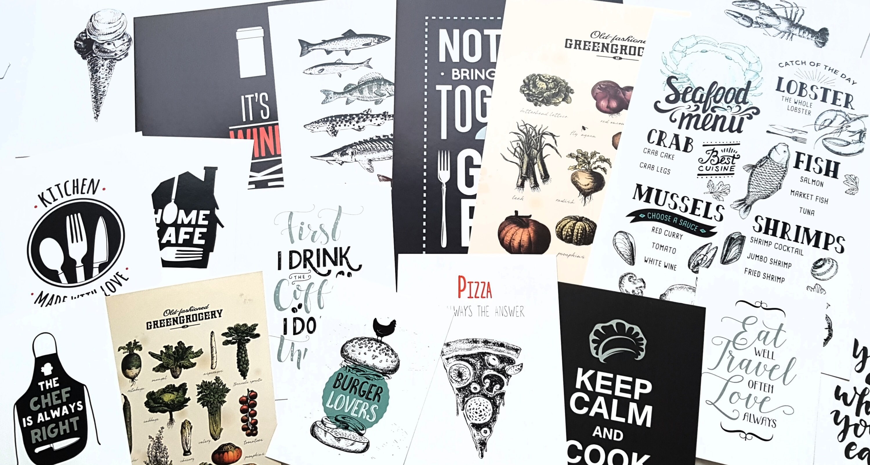 Set of 17 posters Food Black & White Vintage poster art Etsy