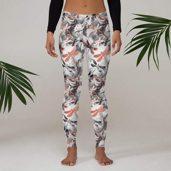 Gray Women Gym Leggings Dragonfly 
