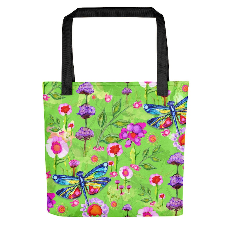 Dragonfly Tote Bags for Women Colorful Bags Watercolor Tote Purse Bag Tote Dragonfly Wearable Art Lullaby Tropical Green Purse