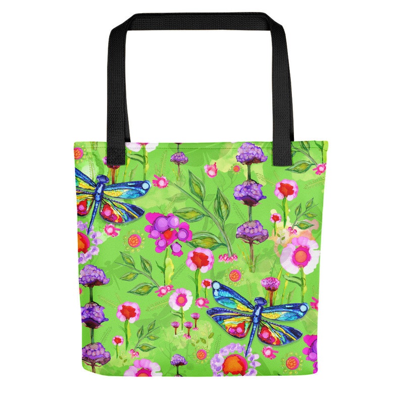 Dragonfly Tote Bags for Women Colorful Bags Watercolor Tote Purse Bag Tote Dragonfly Wearable Art Lullaby Tropical Green Purse