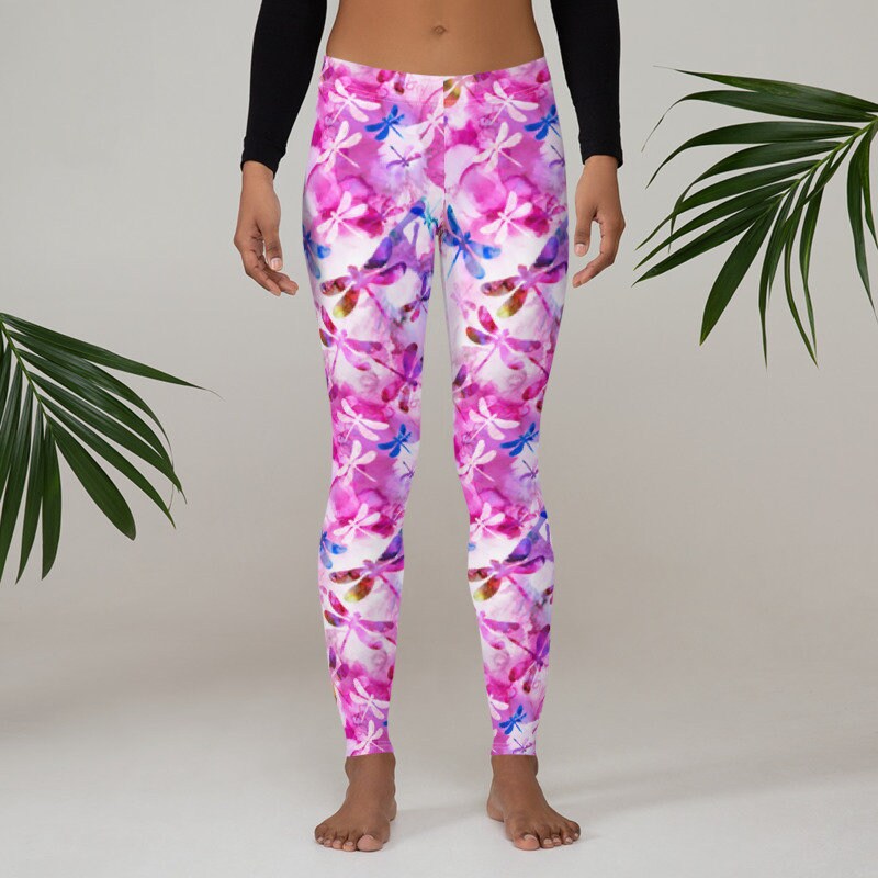 Hot Pink Women Gym Leggings Dragonfly 