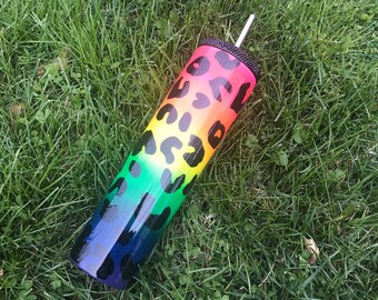 Tumbler de leopardo de neón con tapa de piedra de Rin