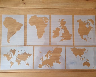 Weltkarte und Anderer Kontinent - Country Schablonen - Wiederverwendbare echte Schablone - Wählen Sie Größe