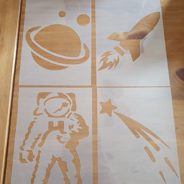 Set of 4 Space themed stencils. Re-usable - Airbrush - Childs Room