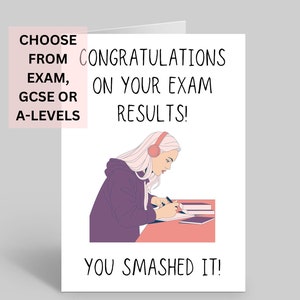 Carte de félicitations d'examen, carte de résultats GCSE, carte de félicitations A-Levels, carte de résultats d'examen, carte de félicitations GCSE, célébration des examens