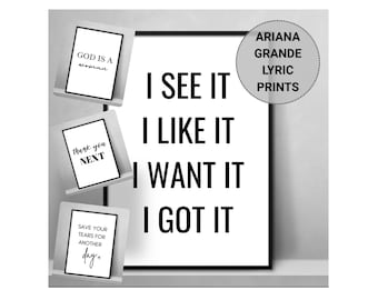 Ariana Grande Lyric Wall Art Prints, Pop Music Quote Prints, Ariana Grande Quotes, Ariana Grande Gifts, Ariana Grande Lyrics, Lyric Prints