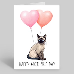 Carte fête des mères siamoises, cadeau fête des mères siamoises, carte maman chat, carte animal de compagnie, cartes siamois, cadeaux siamois, carte Furbaby, carte chat fête des mères