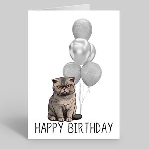 Carte d'anniversaire chat Scottish Fold, Carte d'anniversaire pour animal de compagnie, Carte d'anniversaire chat, Cadeaux chat, Impressions d'animaux de compagnie, Cartes pour animaux de compagnie, Cartes chat, Chat Scottish Fold