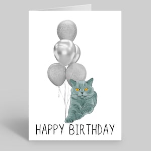 Carte d'anniversaire pour chat British Shorthair, Carte d'anniversaire pour animal de compagnie, Carte d'anniversaire pour chat, Cadeaux bleu British Shorthair, Impressions d'animaux de compagnie, Cartes pour animaux de compagnie, Chats