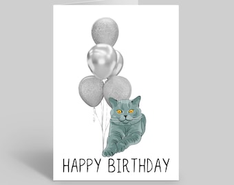 Blue British Shorthair Birthday Card, Cat Lover Gift