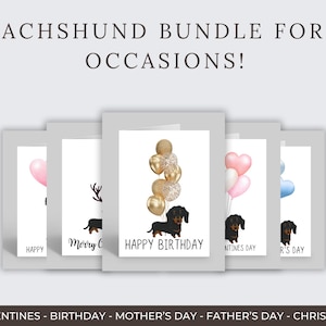 Dachshund Dog Card Bundle, Greeting Cards For Dog Lovers, Dachshund Cards For Birthdays, Valentines, Christmas, Mothers Day & Fathers Day