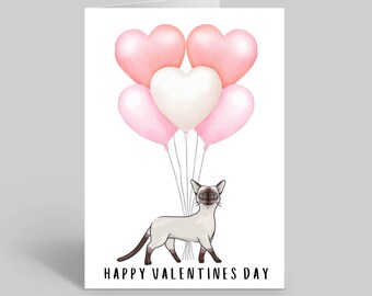 Siamese Cat Valentines Day Cards, Siamese Valentines Cards, Cat Valentines Day Cards, Pet Cat Valentines Cards, Siamese Cat Cards