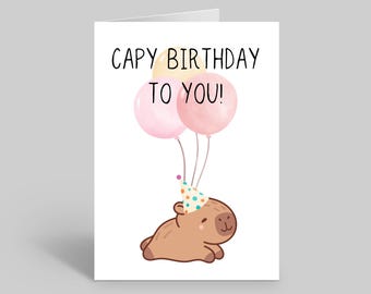 Cute Capybara Birthday Card With Balloons, Capybara Cards, Cute Animal Birthday Card, Capybara Lover Gifts, Cute Stationery, Capybara Love