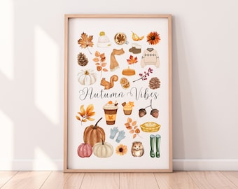 Autumn Vibes Print, Fall Print, Fall Decor, Autumn Decor, Autumn Fall Wall Art, Autumn Colours, Autumn Quote, Autumn Watercolour, Fall Quote