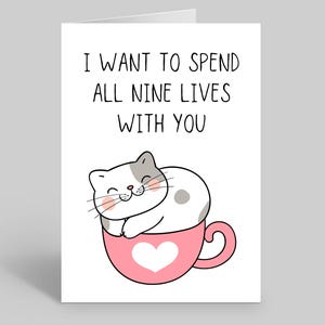 Cat Valentines Day Card, Funny Cat Card, Cat Valentines Cards, Valentines Humour, Cat Lover Cards, Pet Valentines Cards, Cats Nine Lives
