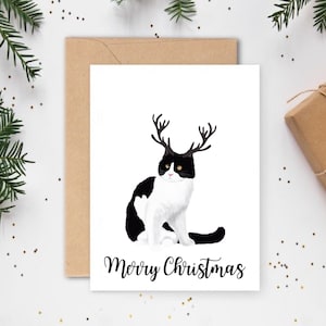 Carte de Noël chat noir et blanc, Cartes de Noël chat, Cartes pour les amoureux des chats, Cartes pour animaux de compagnie, Cartes de Noël pour animal de compagnie, Cadeaux de Noël chat, Cartes chat