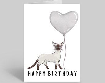 Siamese Cat Birthday Card, Pet Birthday Card, Cat Birthday Card, Siamese Cat Gifts, Pet Prints, Cards For Pets, Siamese Cards, Siamese Owner