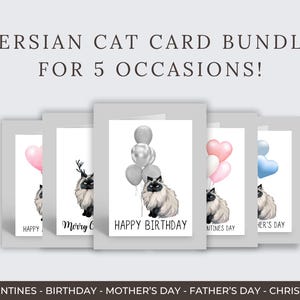 Persian Cat Card Bundle, Persian Cat Cards For Birthdays, Valentines, Christmas, Mothers Day & Fathers Day, Cat Cards, Persian Cat Cards